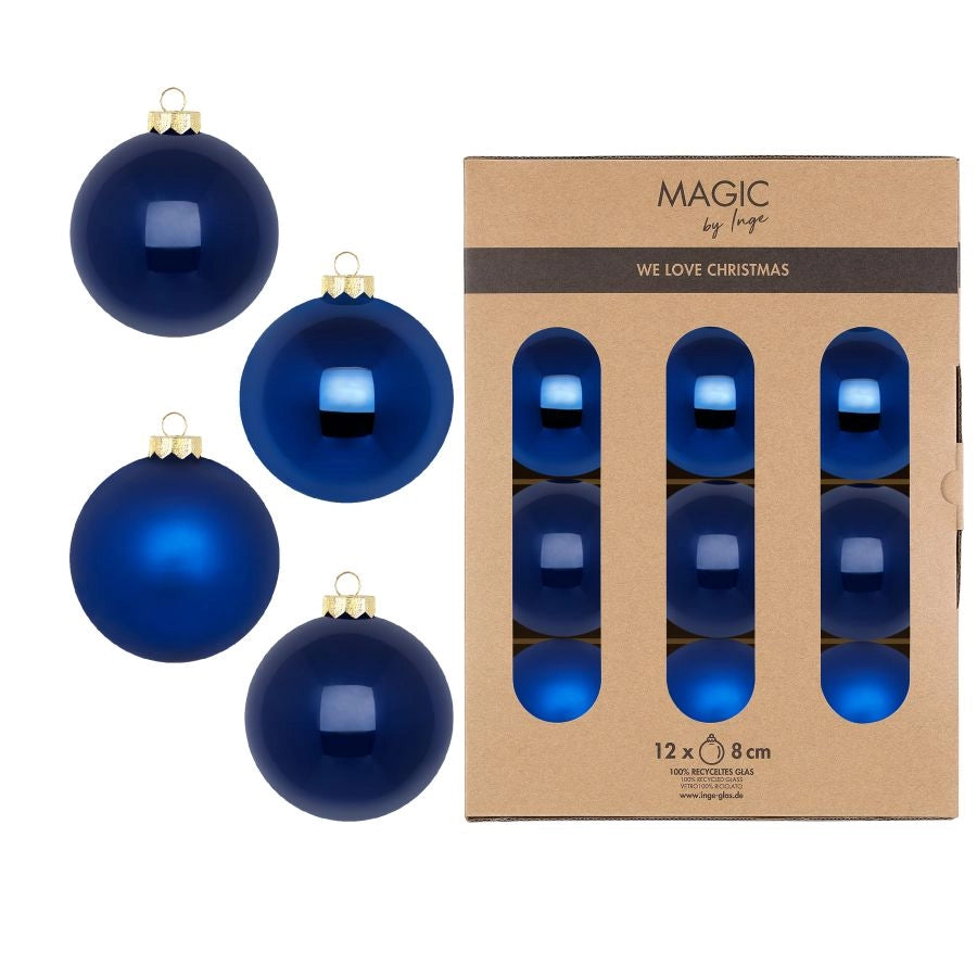 CONFEZIONE 12 PALLE IN VETRO ROYAL BLU DIAMETRO 8 CM