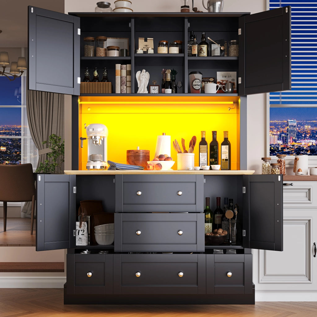 Mobile contenitore con 3 Cassetti e LED con controllo tramite app per Cucina in MDF 115 x 40 x 180 cm Nero