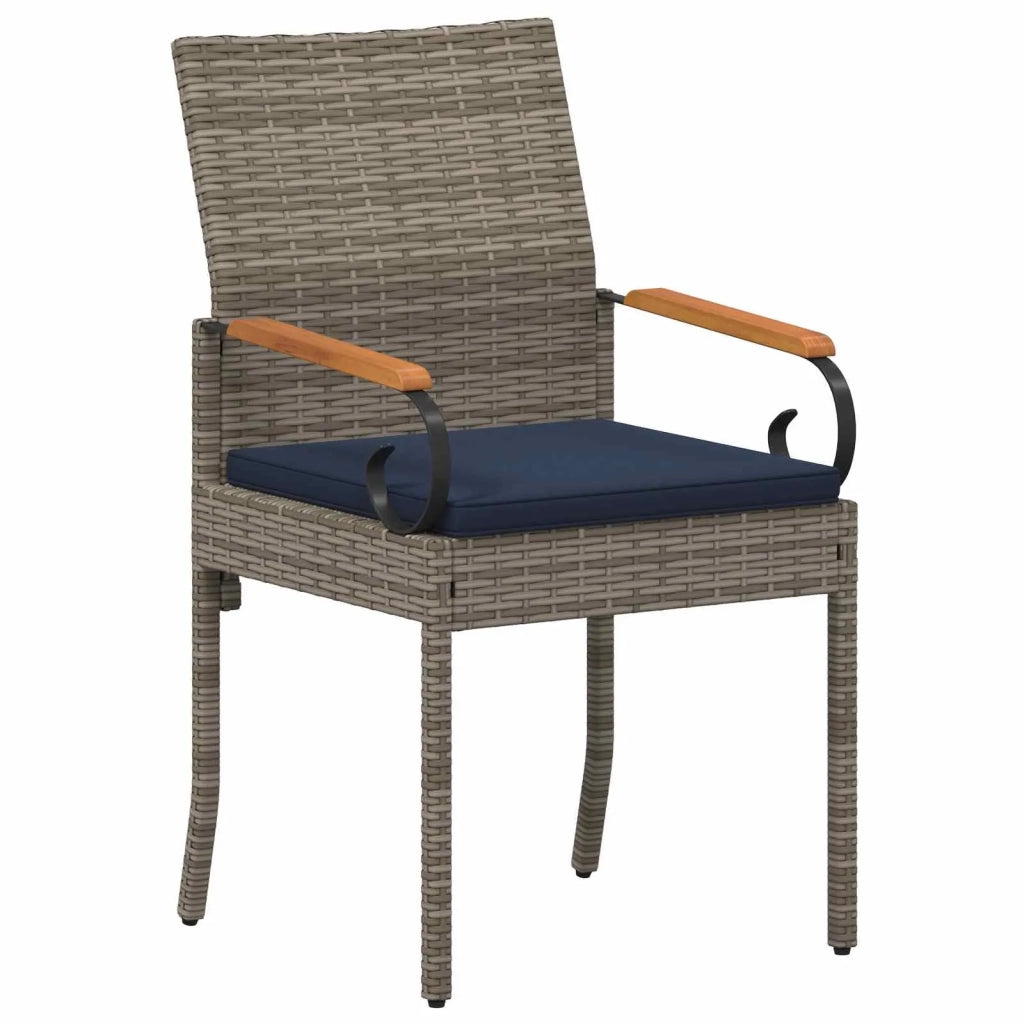 Sedie da giardino 2 pcs Grigio e Blu Navy Polyrattan e acacia 42025883