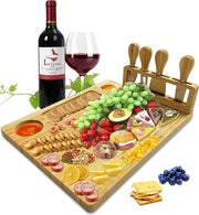 Tavolo per formaggi con set di formaggi, piatto per formaggi in bambù, tavolo per charcuterie, piatto per servizio di formaggi, tavolo da servizio, regalo per Natale, Thanksgiving, tavolo per formaggi, regalo di matrimonio