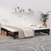 Dormeuse Estraibile Nera 2x(100x200) cm Legno Massello di Pino 823378