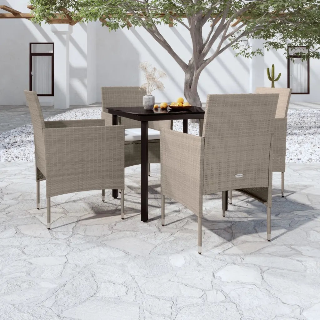 Set da Pranzo per Giardino 5 pz con Cuscini Beige e Nero cod mxl 39834