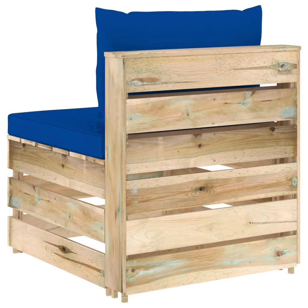 Divano Centrale Modulare con Cuscini in Legno Impregnato Verde 3074517