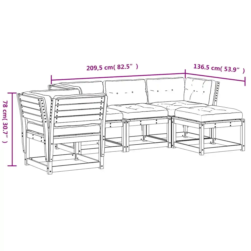 Set Salotto Giardino 5pz con Cuscini Bianco Legno Massello Pino 3216921