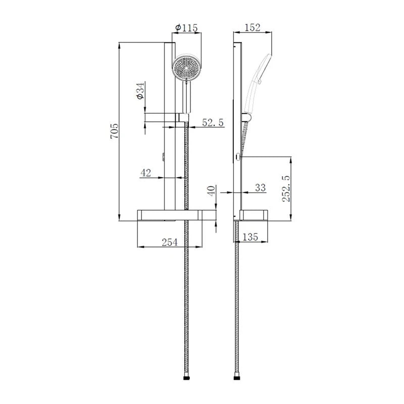 Saliscendi doccia con mensola flex acciaio 150 cm cromato - serie Odessa