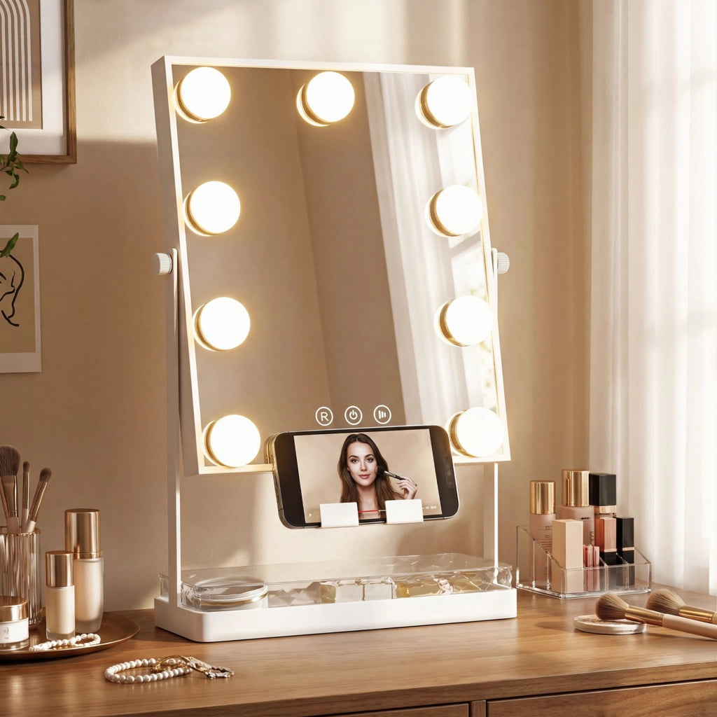 Tavolo Trucco Specchio Illuminazione LED ¨C Zephmum ¨C Bianco 60x45x45