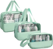 Set di cosmetici trasparenti per donne, 3 pezzi, contenitori di plastica PVC impermeabili per donne, contenitori di cosmetici leggeri per viaggio, verde
