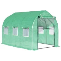Serra da Giardino a Tunnel 6 m² con 6 finestre e Porta a Zip, Tela PE, Struttura in Ferro Zincato, Verde