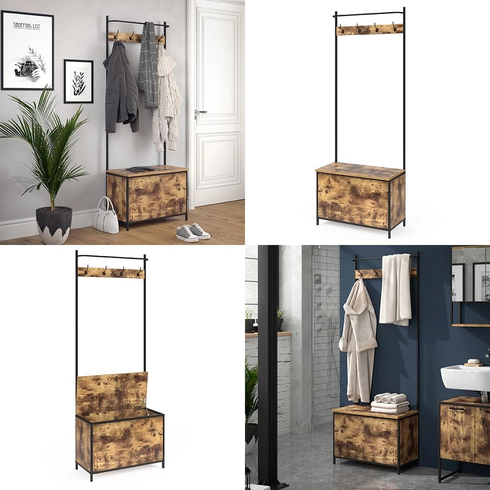 Armadio da ingresso Fyrk, Rovere rustico, 65 x 175 cm, con 9 ganci, combinabile con ripiano per scarpe e superficie d’appoggio