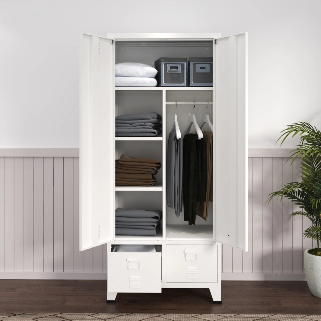 Armadio Hankasalmi per Guardaroba con Cassetti 180 x 90 x 40 cm Acciaio Bianco [en.casa]