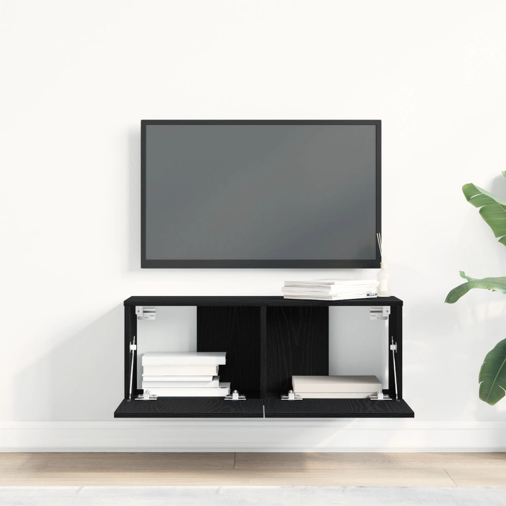Armadi da muro per TV (Set di 2) - Rovere Nero, 80x30x30 cm, Legno ingegnerizzato