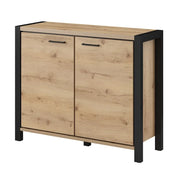 Buffet piccolo modello 110cm collezione TIVORA con 2 porte colore quercia e nero.