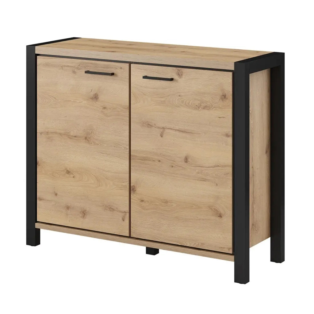 Buffet piccolo modello 110cm collezione TIVORA con 2 porte colore quercia e nero.