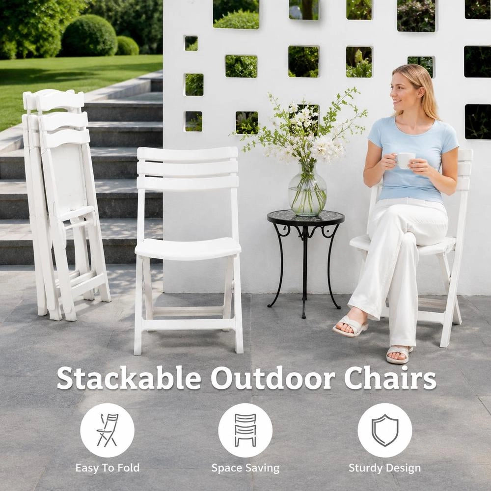 Folding Garden Chairs, 2 Pieces, Plastic, White