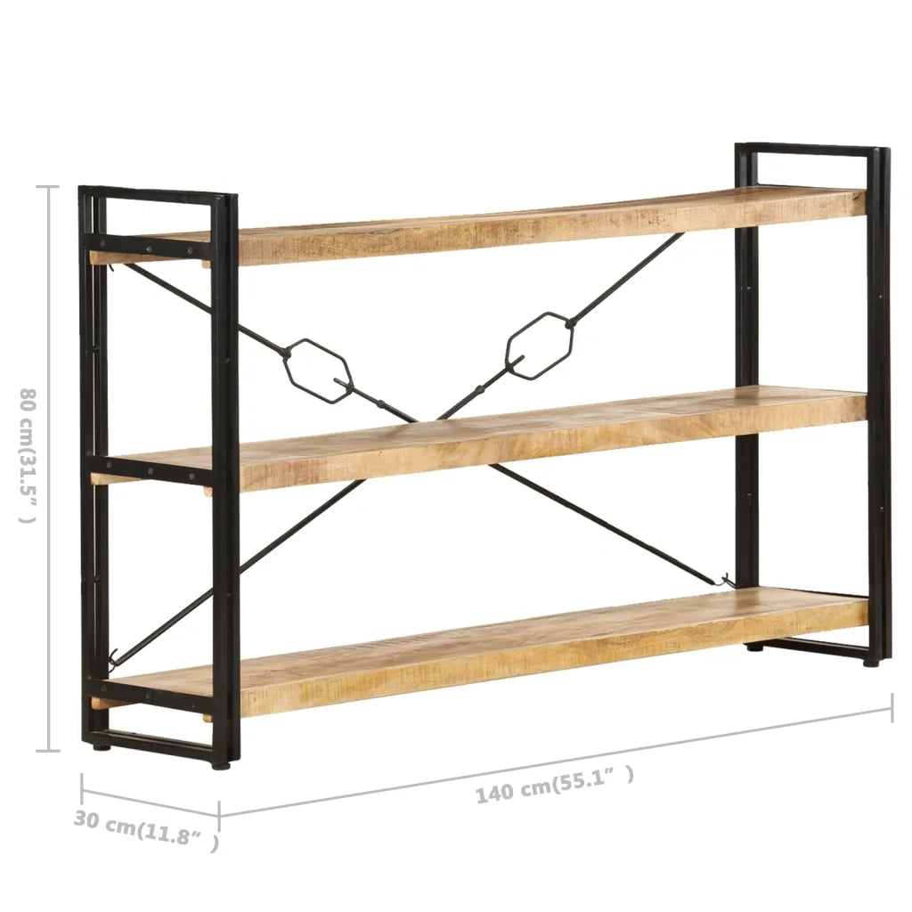 Libreria a 3 Ripiani-Scaffale per Libri-Mobile di Stoccaggio 140x30x80 cm in Legno Massello di Mango