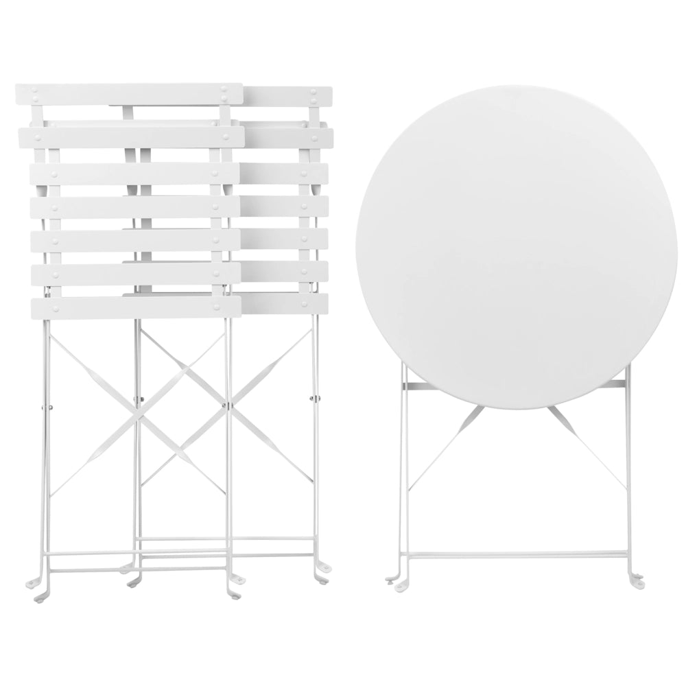 Set da Esterno 3 pezzi Tavolino e 2 Sedile Pieghevoli in Metallo Bianco Sporco Giardino Terrazzo Balcone