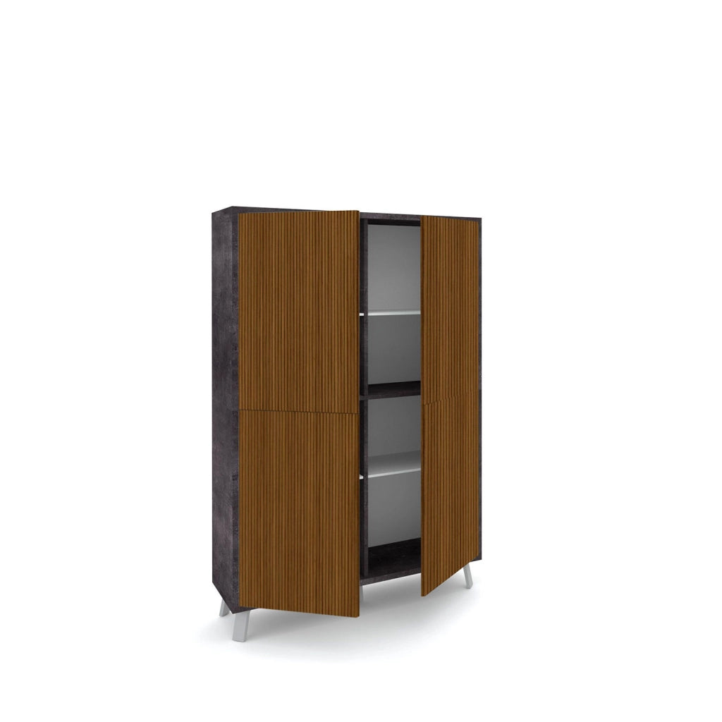 Mobile Soggiorno Madia Alta 4 Ante 108x41x161 cm Ossido Nero e Rovere Dogato