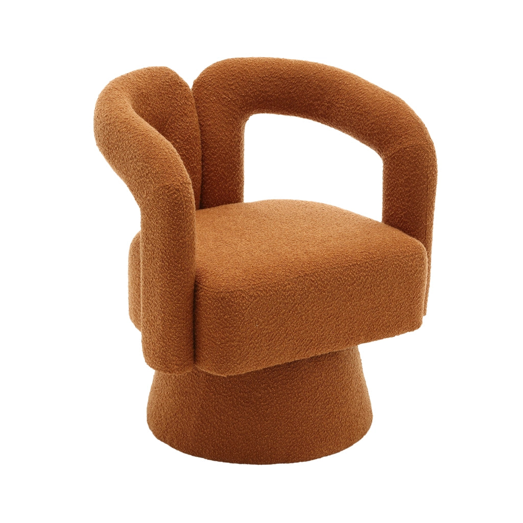 Poltrona girevole a 360° con braccioli arrotondati e seduta imbottita in tessuto bouclé arancione 67 x 55 x 74 cm