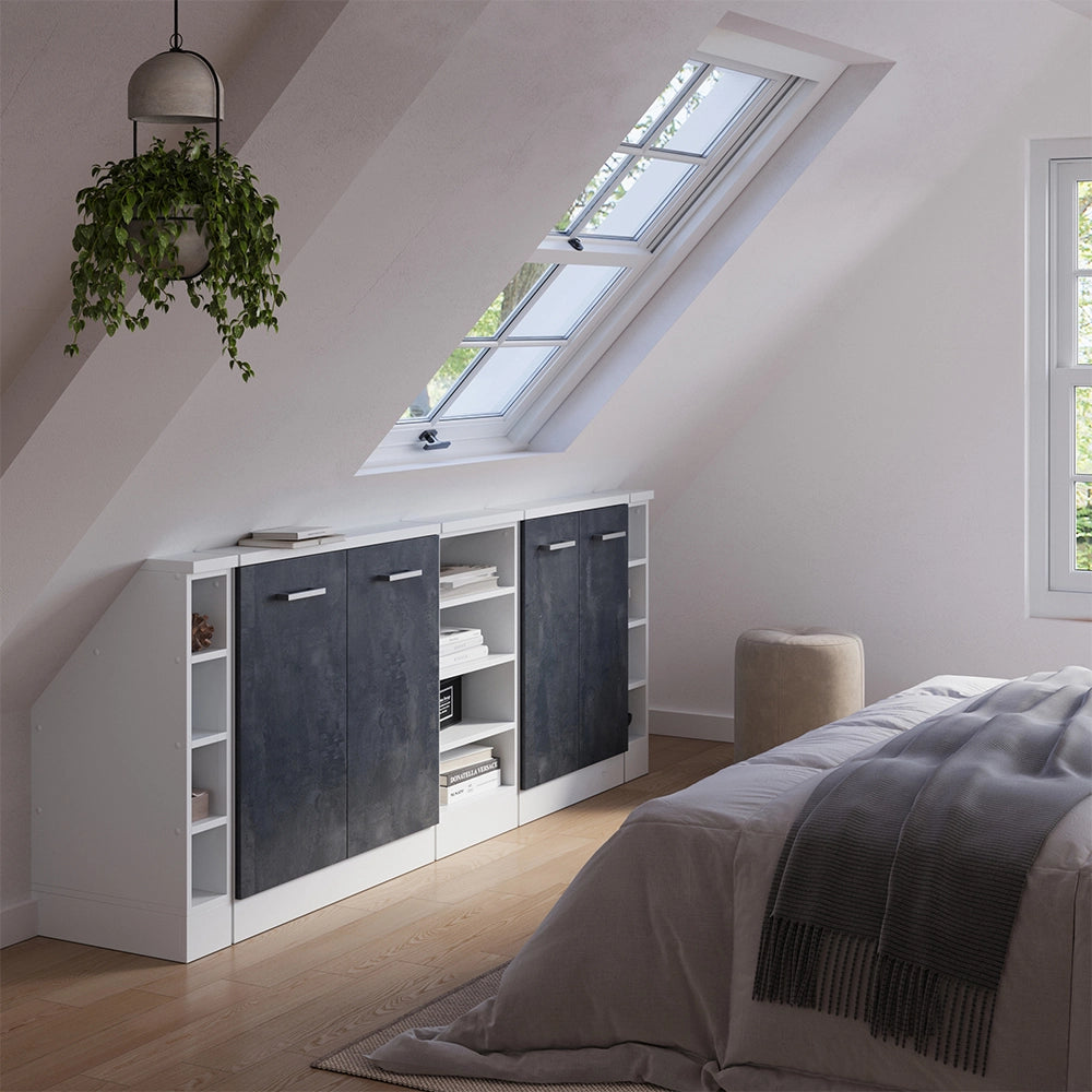 Set di mobili sottotetto Rion Calce nera/Bianco Set di 5 Vicco
