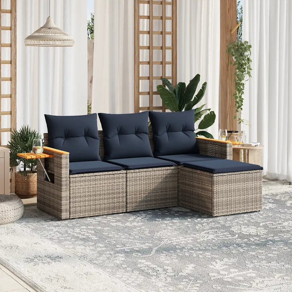 Set Divani da Giardino 4 pz con Cuscini Grigio in Polyrattan 3226747