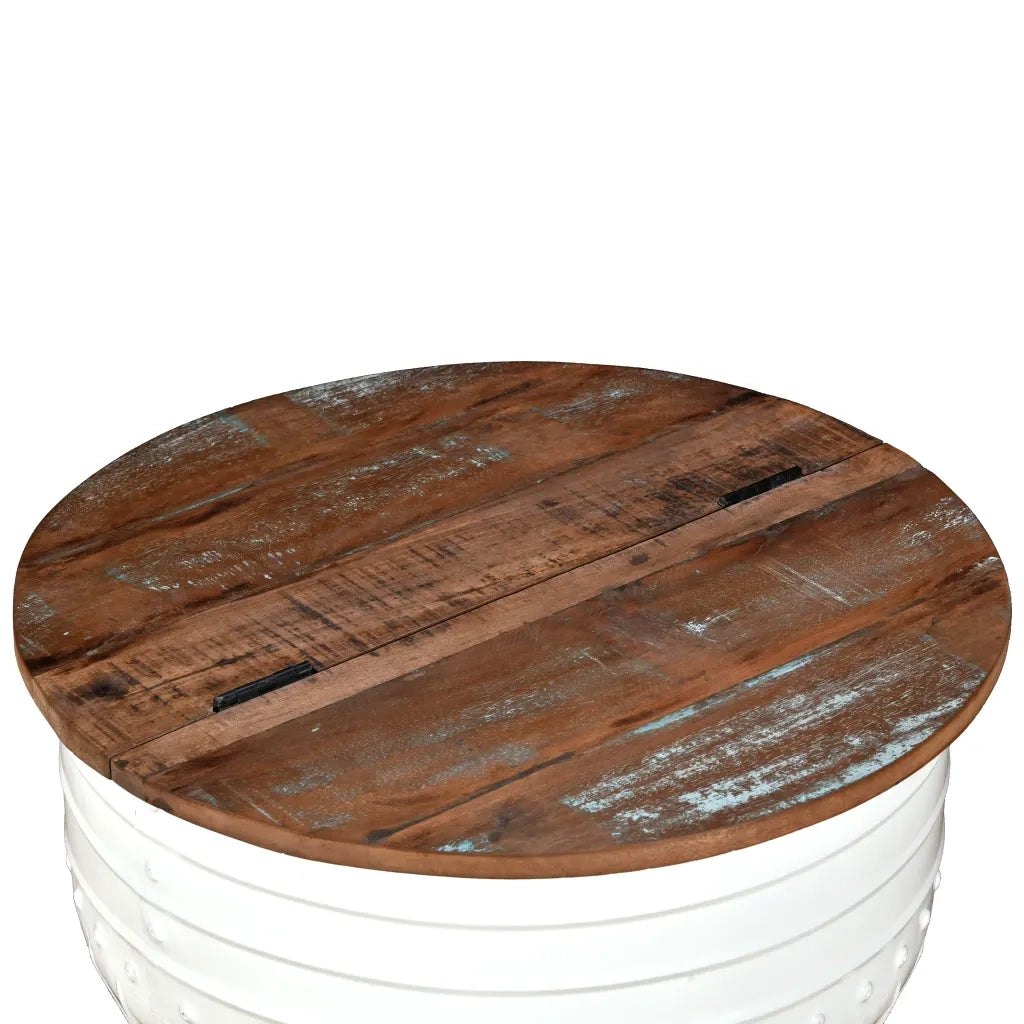 Tavolino da Caffè Legno Massello Riciclato Bianco Forma a Botte 245254