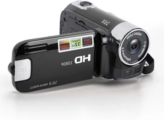 16x 1080P 30FPS Camcorder con schermo TFT da 2.7 pollici rotativo e illuminazione integrata - supporta fino a 32GB - ideale per viaggi e matrimoni (Nero)