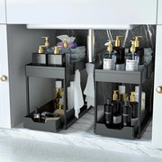 Organizzatore per bagno a 2 cassetti con chiusura a righello - 2 pezzi organizzatore per bagno a 2 livelli - cassettiera a scomparsa con organizzatore per bagno a 2 livelli - cassetto multifunzionale per raccogliere oggetti per il bagno (nero)
