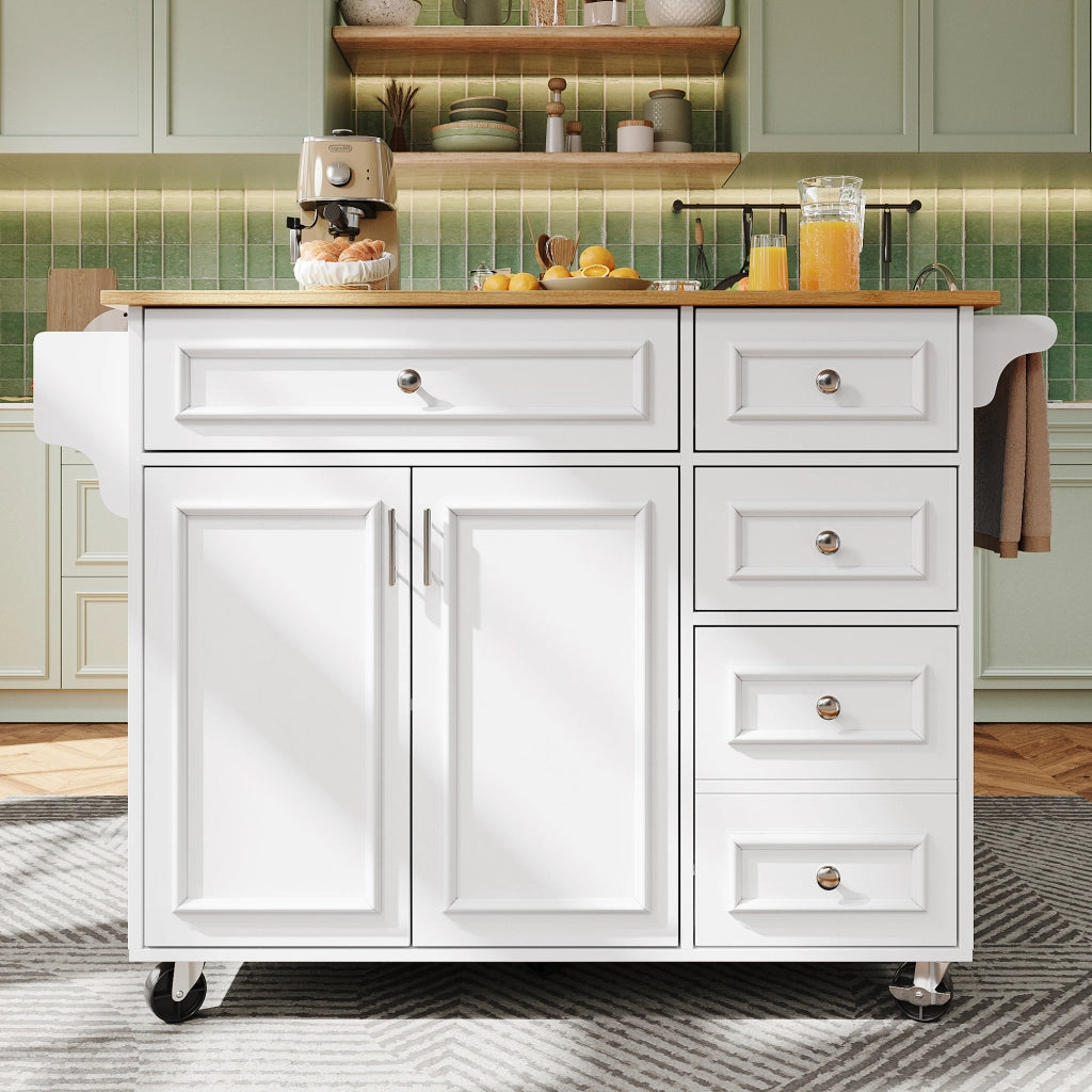 OKWISH Carrello da Cucina con Piano Ribaltabile, Cassetti e Ripiani Regolabili, per Cucina e Sala da Pranzo, Bianco