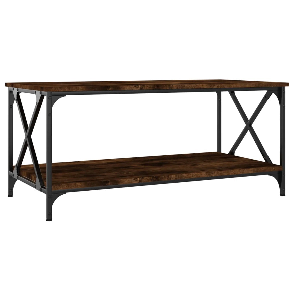 Tavolino-Tavolino da soggiorno-Tavolo Rovere Fumo 100x50x45 cm in Legno Multistrato e Ferro
