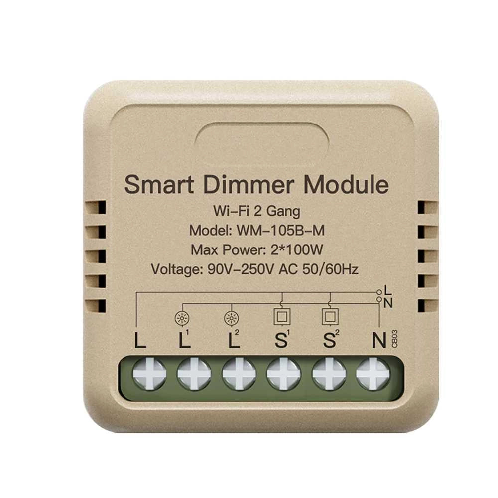 Mini Triac Dimmer WIFI 2.4G 2 Canali TUYA, Smart Life 1A AC 90-250V 50/60HZ 2X100W 40X40X18mm IP20