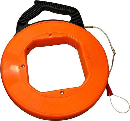 Trekspiraal 30 m 4 mm per cavi di vetro vuoti - cavo di trazione per cavi in fibra ottica con involucro in plastica - maniglia - uso professionale