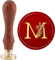Sigillo di ceralacca per iniziali con stampe vintage, 30mm, in ottone, con manigliona in legno