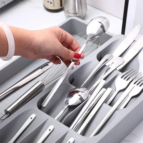 Organizzatore di accessori da cucina espandibile in argento - 17-30 cm - per magazzino di cucina - contenitore per posate 47 cm profondo