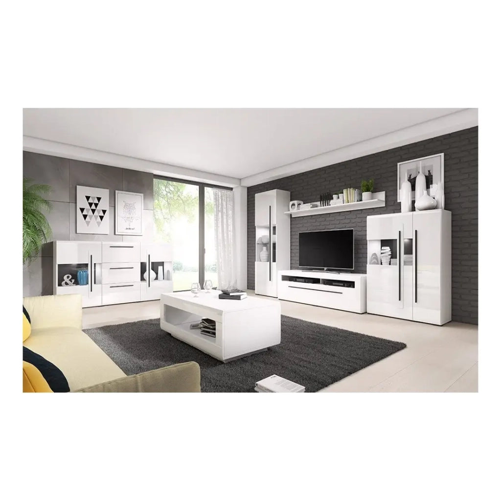 Scaffale da parete design 160 cm colore bianco opaco e bianco lucido – Collezione BREDA