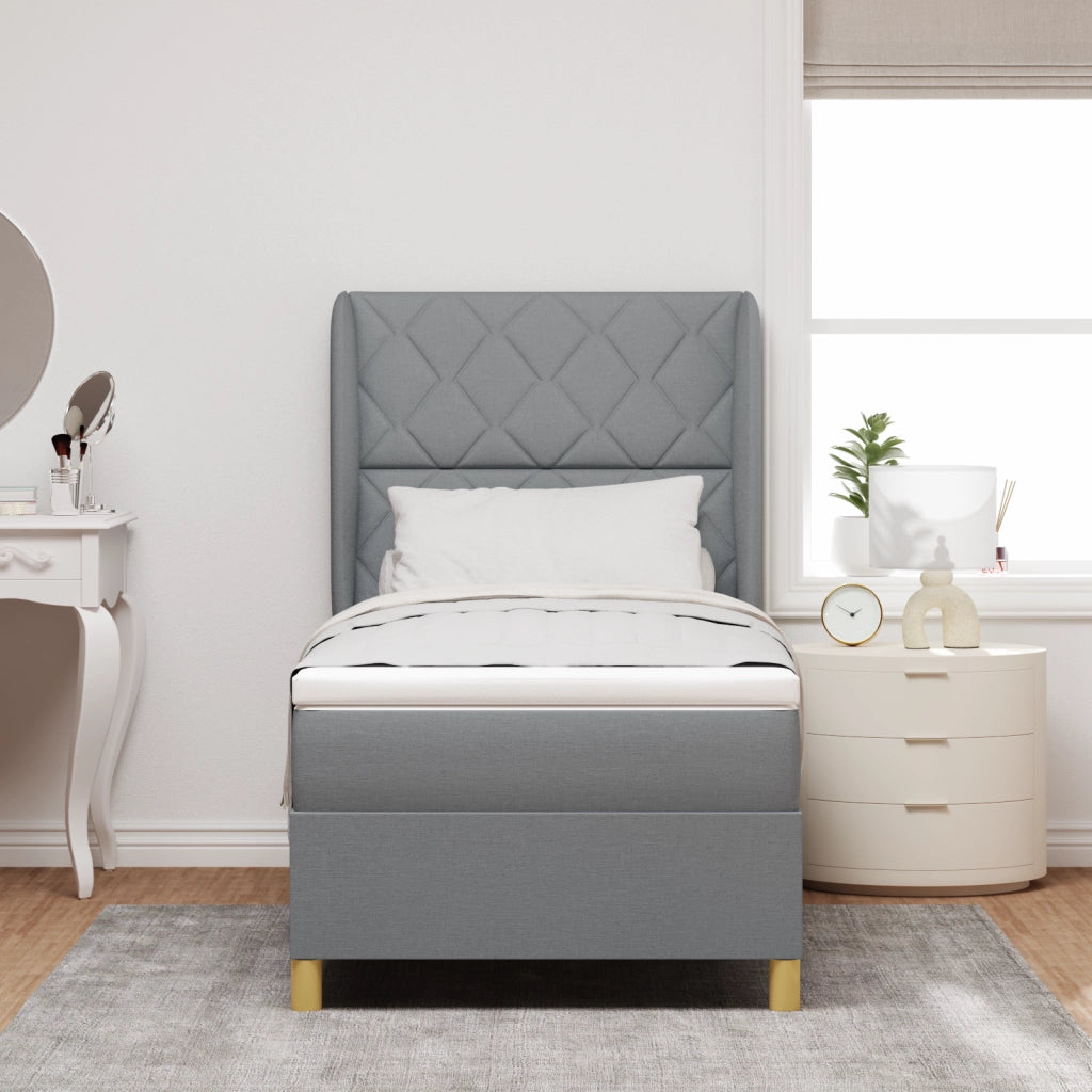 letto a molle di con materasso grigio chiaro 100x200 cm in tessuto