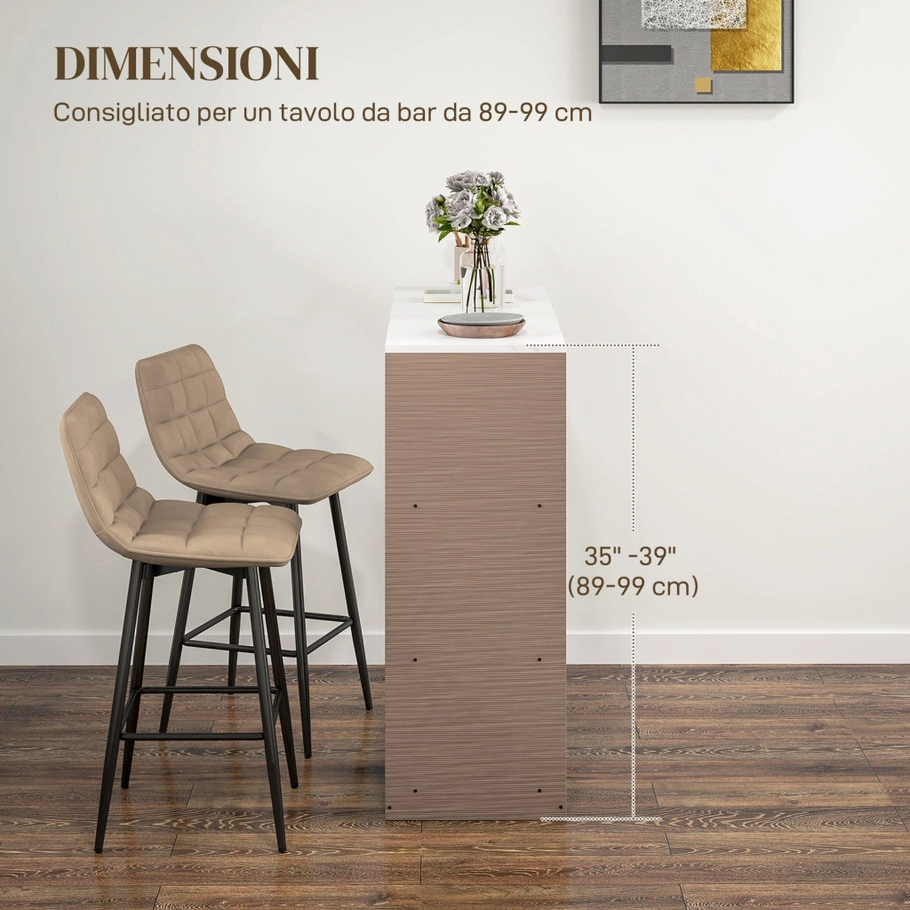 Set 2 Sgabelli da Cucina Stile Nordico 45x47x84 cm in Tessuto Effetto Velluto e Metallo Marrone