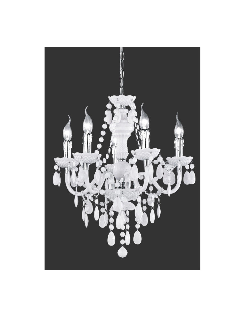Lampadario 5 Bracci Lüster Classico Cromo e Bianco con Pendenti Decorativi Trio Lighting