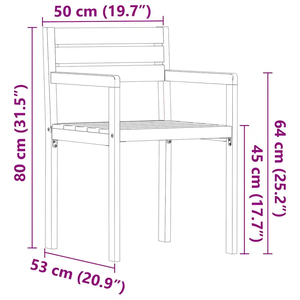 Sedie da Giardino 2 pz 50x53x80 cm Legno Massello di Acacia