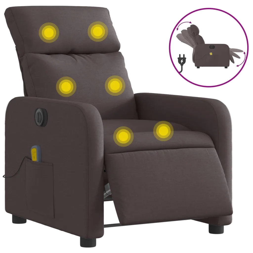 Divano Sedia-Poltrona Massaggio Reclinabile Elettrica Marrone Scuro Tessuto 796280