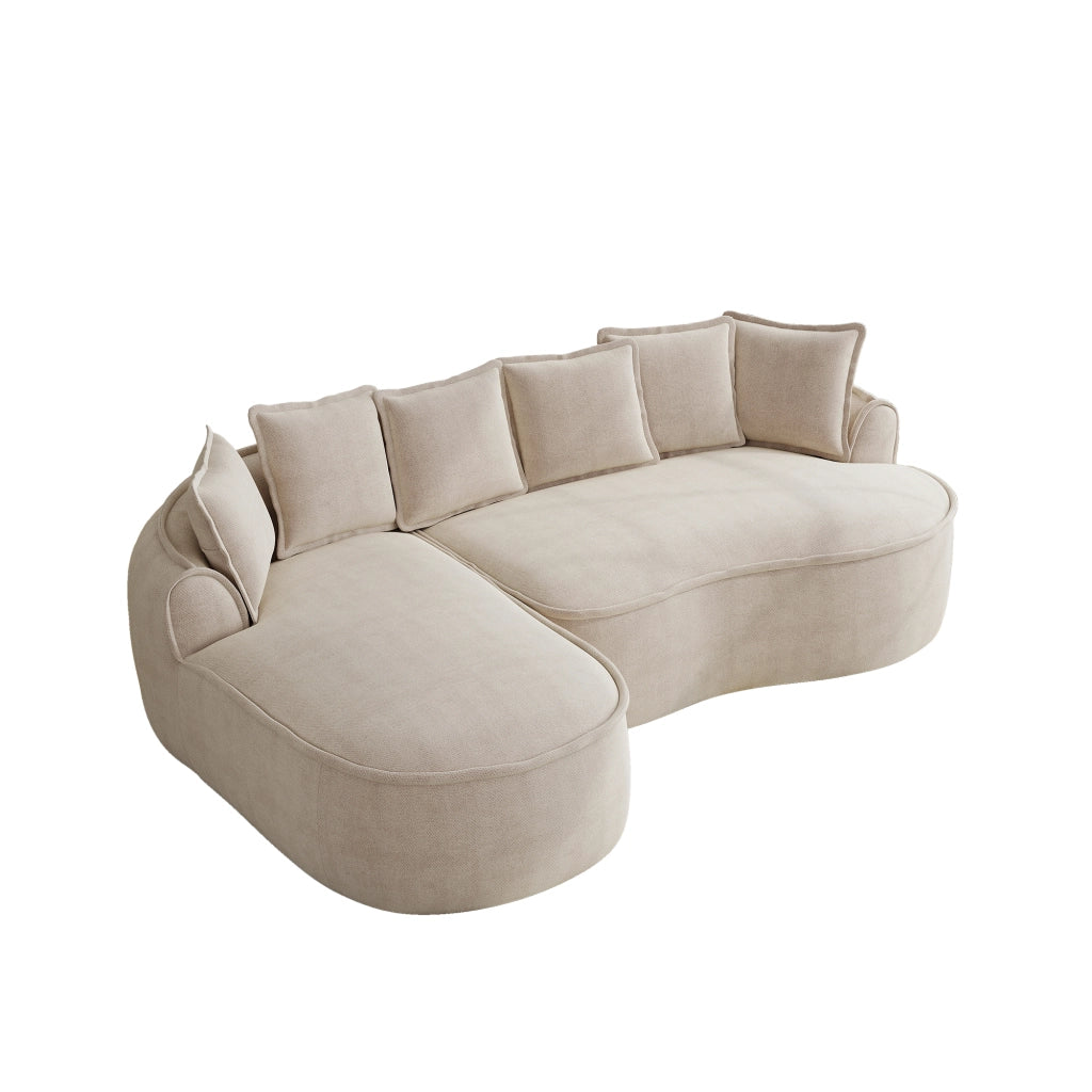 Divano Angolare con Chaise Longue e Cuscini ¨C MINIMAL ¨C Tessuto Chenille, Beige Chiaro