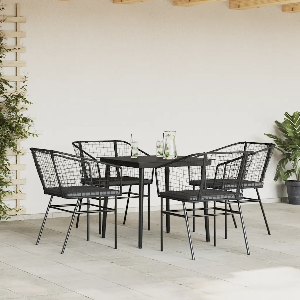 Set da Pranzo da Giardino con Cuscini 5 pz Polyrattan Vetro