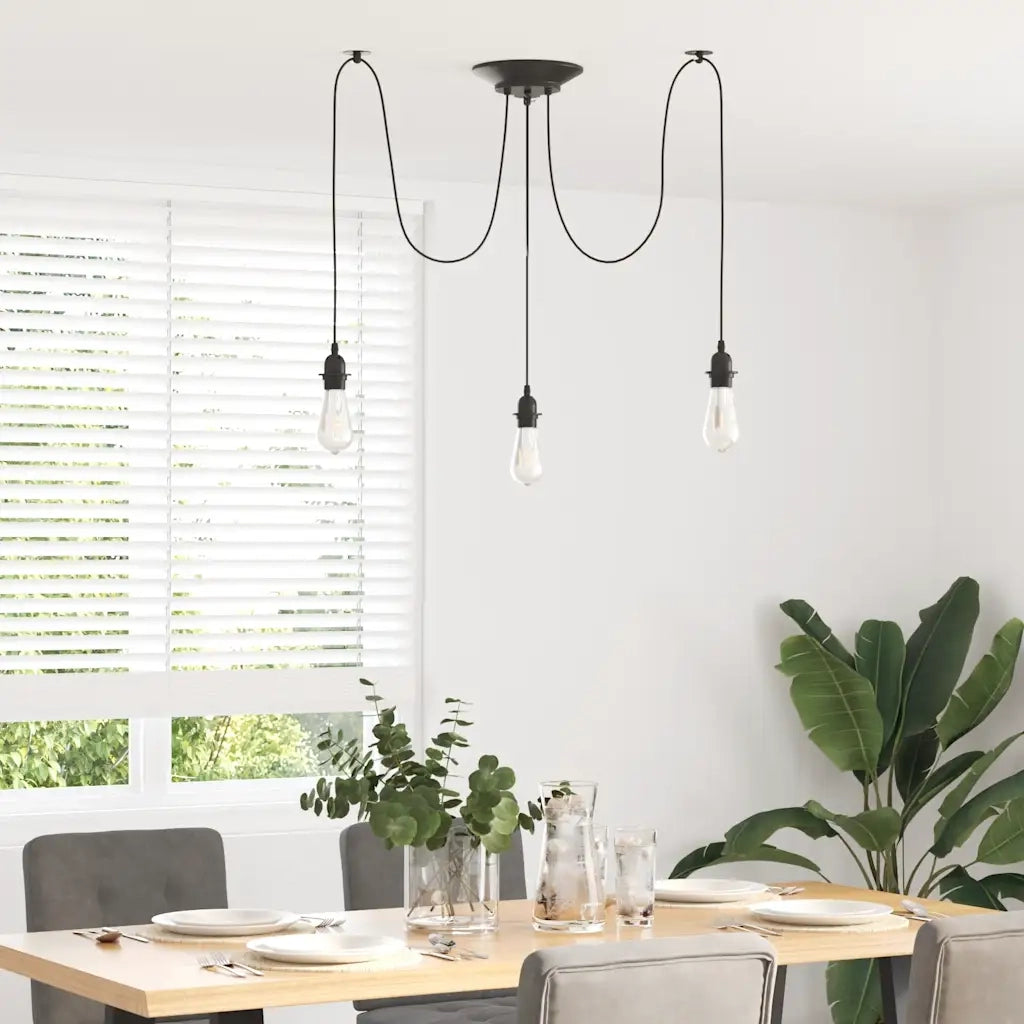 Lampada a Sospensione con 3 Portalampada E27 in Metallo Nero CFW6806044
