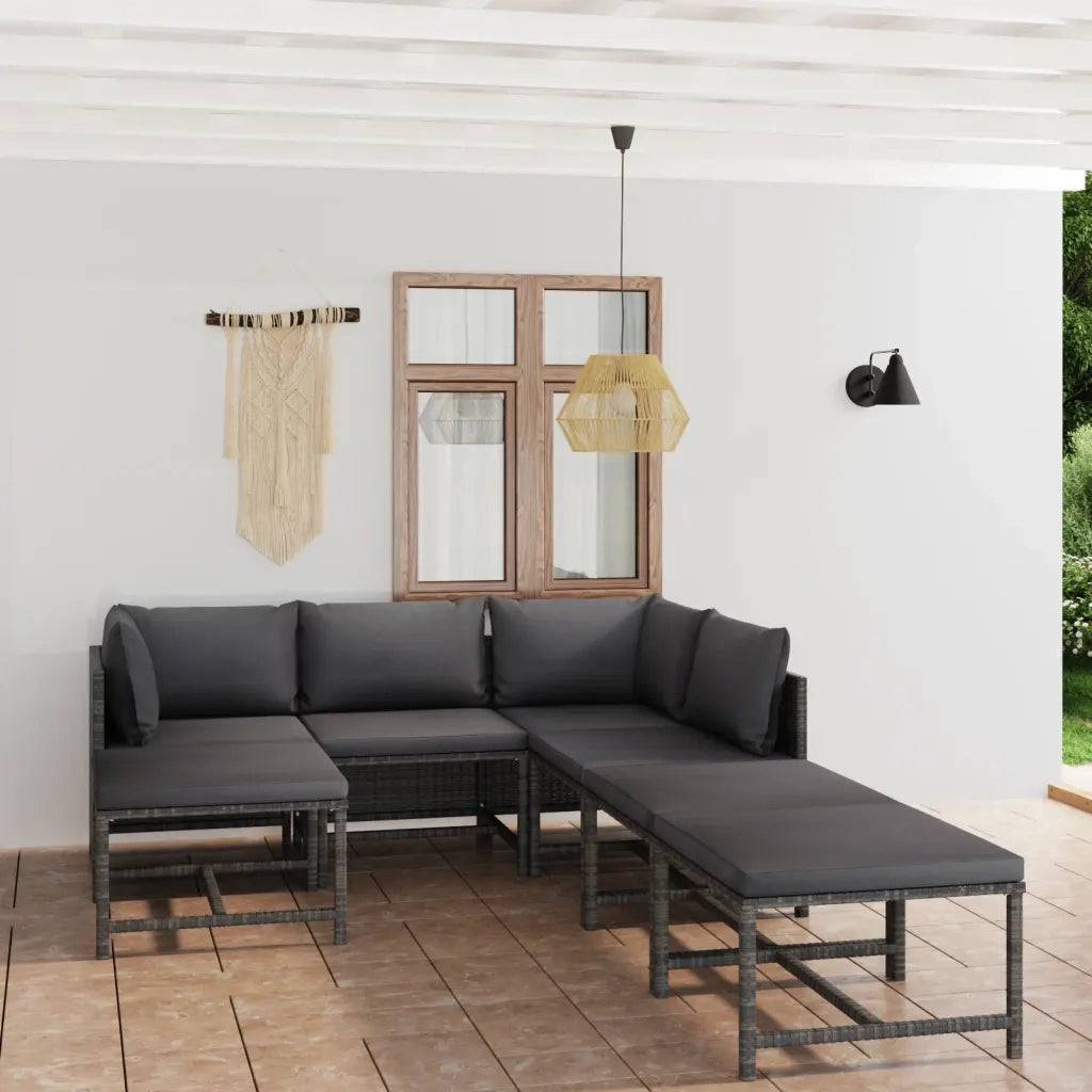 Set Divani da Giardino 7 pz | Set Salotto da Giardino con Cuscini in Polyrattan Grigio