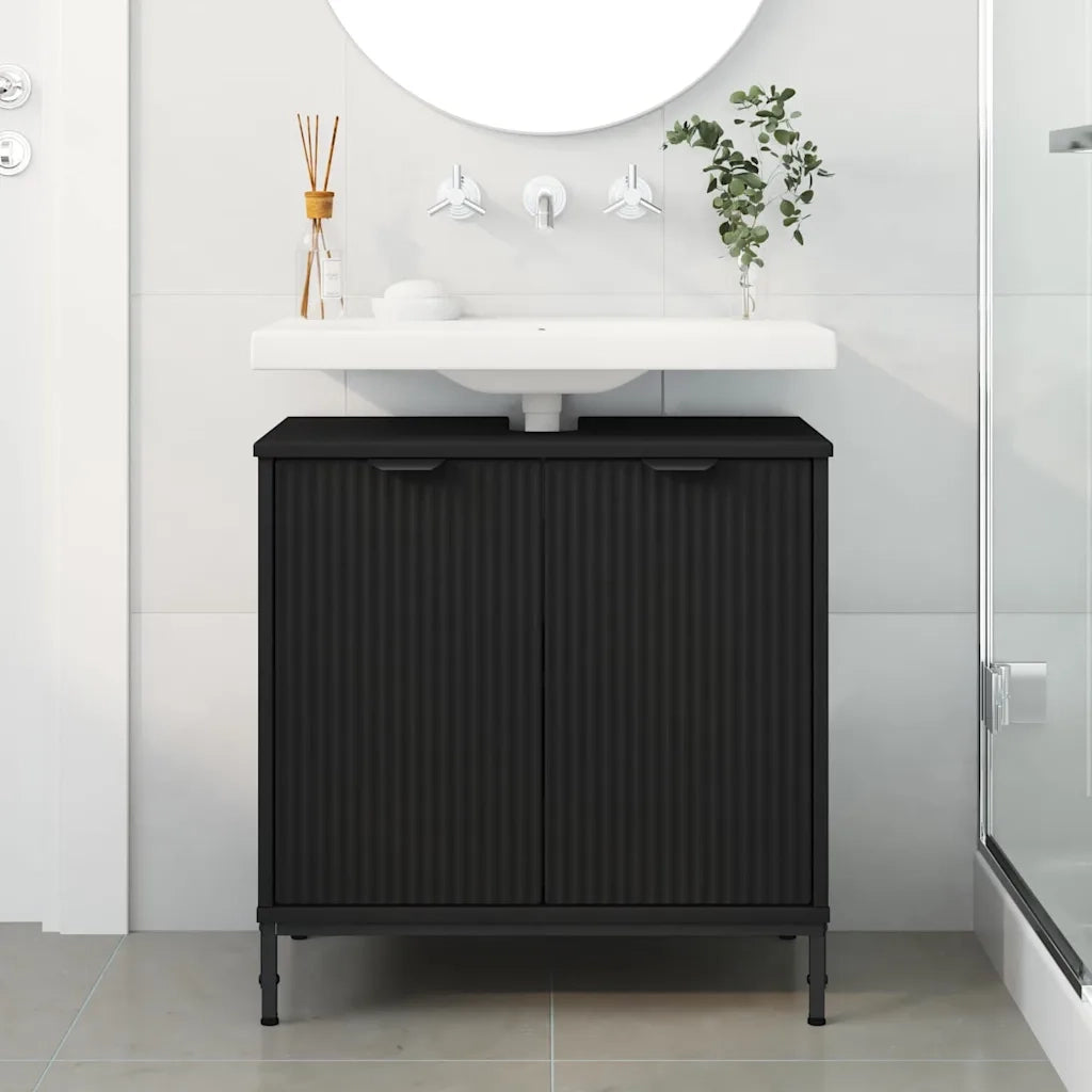 Armadio per Lavabo da Bagno con porta Nero 60,5 x 33,5 x 61 cm 883415