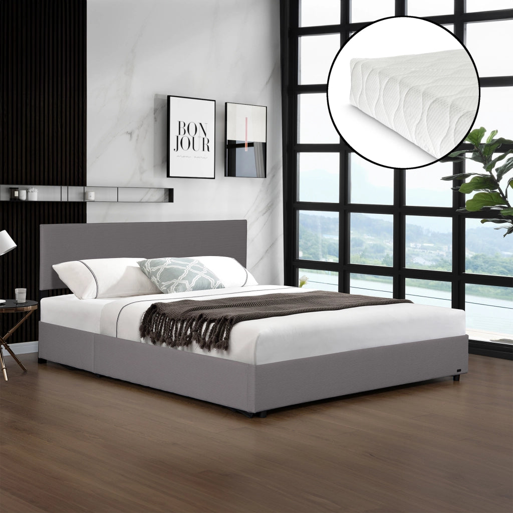Letto Contenitore Juva Apertura a Ribalta Letto Matrimoniale con Materasso 160x200 cm Velluto a Coste Grigio Corium