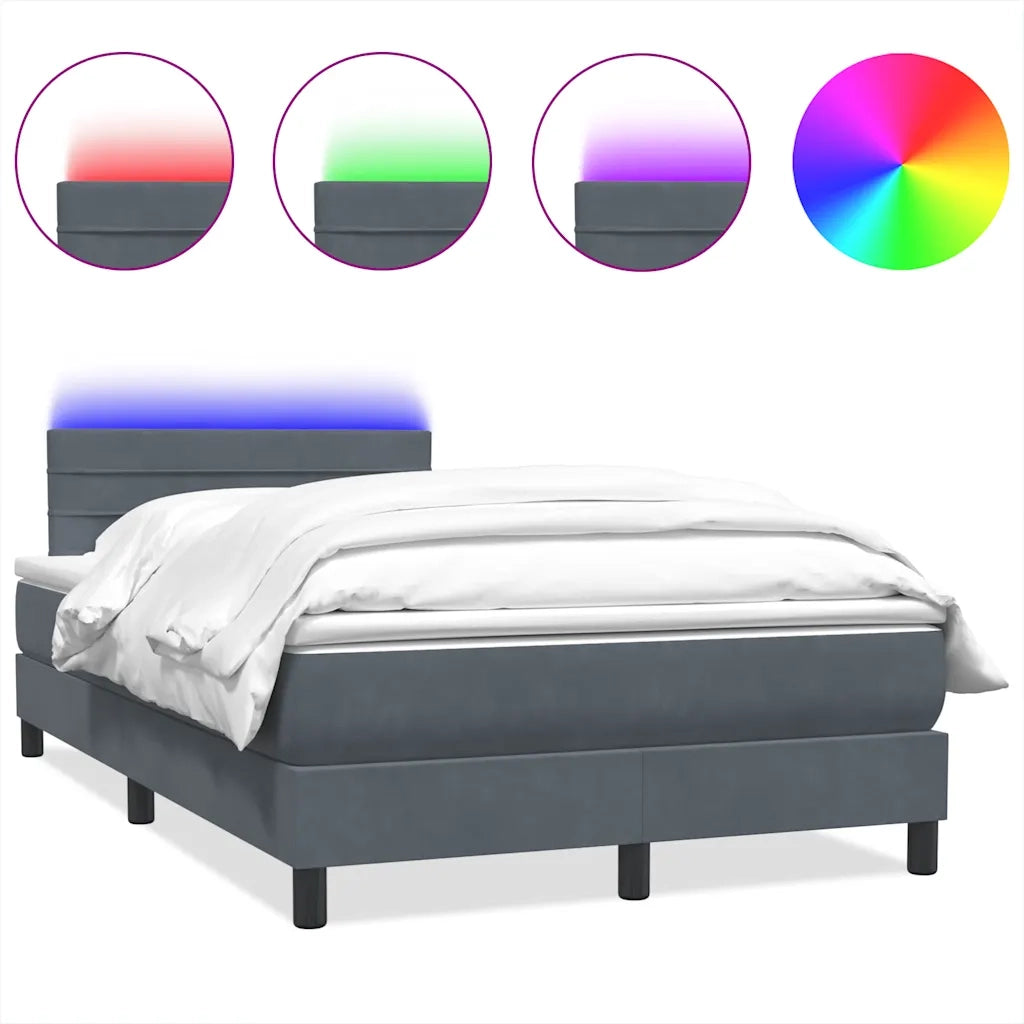 Letto a Molle con Materasso e LED Grigio Scuro 120x220 cm Velluto 3317020