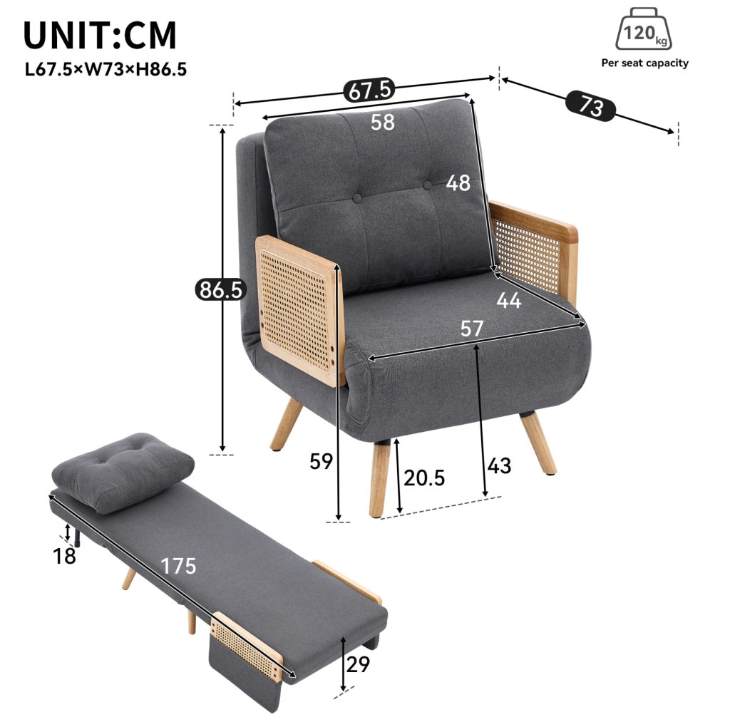 Poltrona letto 3 in 1 grigia con schienale regolabile