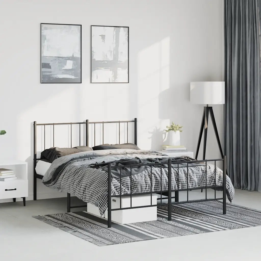 Giroletto con Testiera e Pediera-Struttura Letto Metallo Nero 135x190 cm 518006