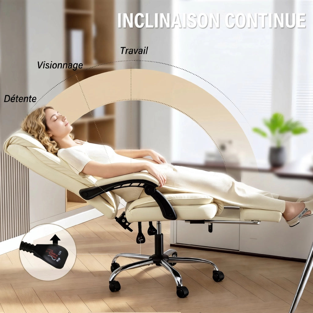 Sedia da ufficio ergonomica reclinabile con poggiapiedi ¨C Zephmum ¨C Beige