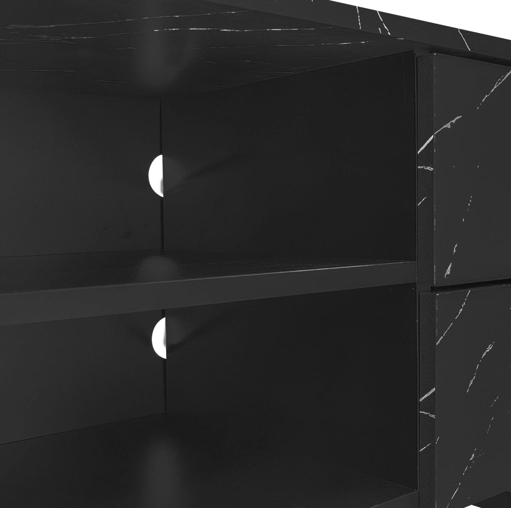 Mobile TV 200 cm in MDF nero effetto marmo; LED multicolore tramite app; 2 ante e 2 cassetti
